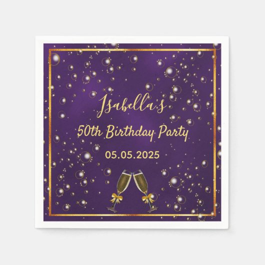 50e verjaardag paarse goudbellen monogram servet (Voorkant)