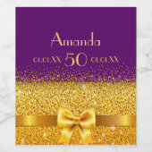 50e verjaardag paarse gouden boog naam wijn etiket (Enkel label)