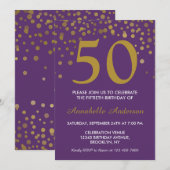 50e Verjaardag Paarse Gouden Confetti Dot Retro Ch Kaart (Voorkant / Achterkant)