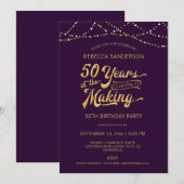 50e verjaardag Paarse gouden strijklichten Kaart (Voorkant / Achterkant)