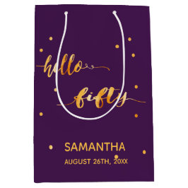 50e verjaardag paarse goudtipografie moderne medium cadeauzakje