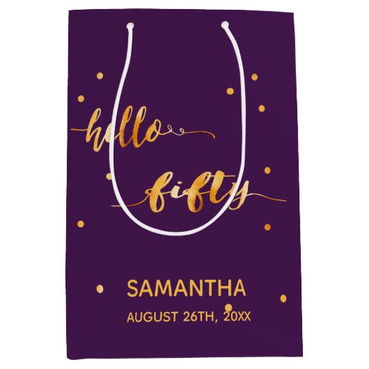 50e verjaardag paarse goudtipografie moderne medium cadeauzakje (Voorkant)