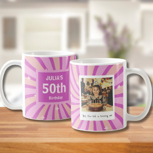 50e verjaardag paarse grappige foto koffiemok