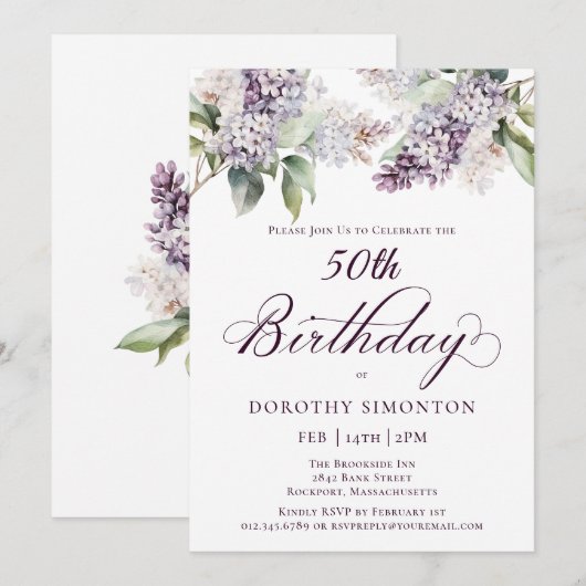 50e Verjaardag Paarse Lente Lila Bloem Kaart (Voorkant / Achterkant)