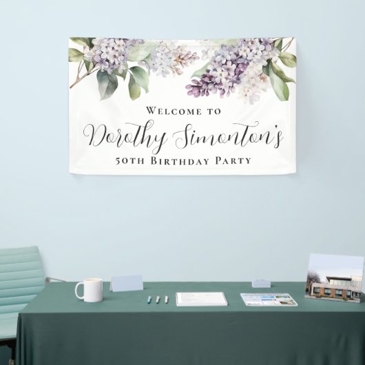 50e Verjaardag Paarse Lila Lentefloem Welkom Spandoek (Beurs)