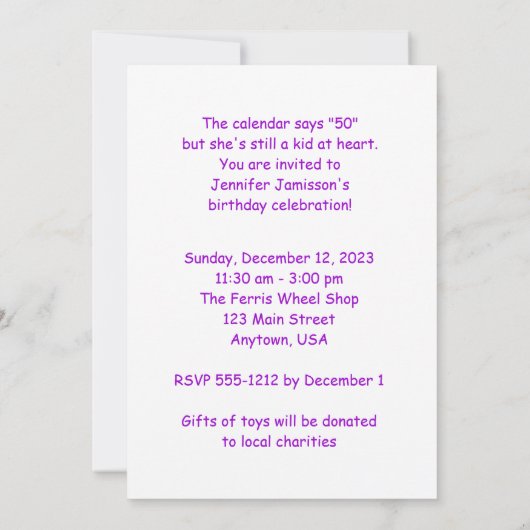 50e verjaardag Paarse Rag Dolls Young Kaart (Achterkant)