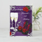 50e verjaardag Paarse rode rozenzilver Kaart (Staand voorkant)