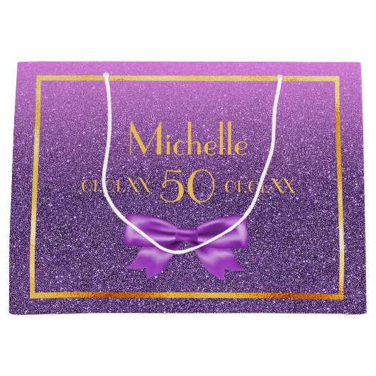 50e verjaardag paarse roze glitter monogram large cadeautasje (Voorkant)