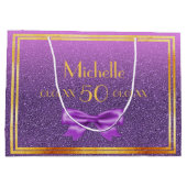 50e verjaardag paarse roze glitter monogram large cadeautasje (Achterkant)