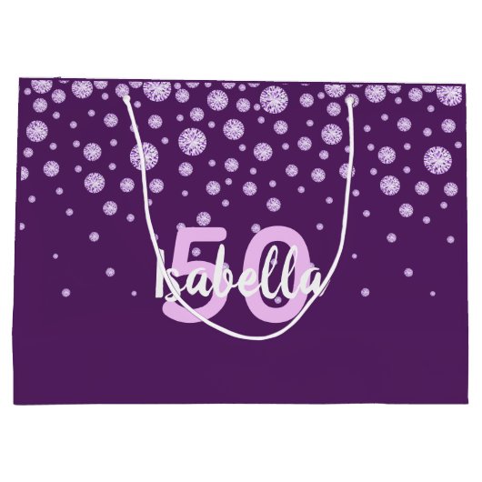 50e verjaardag paarse roze naam diamanten groot cadeauzakje (Achterkant)