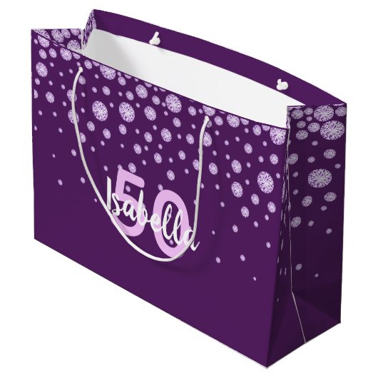 50e verjaardag paarse roze naam diamanten groot cadeauzakje (Achterkant Gekanteld)