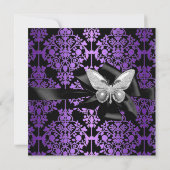 50e verjaardag Paarse Silver Damask Butterfly Kaart (Achterkant)