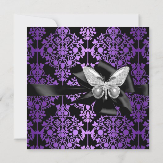 50e verjaardag Paarse Silver Damask Butterfly Kaart (Achterkant)