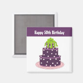 50e Verjaardag - Paarse Stippen Cake Magneet (Voorkant / Achterkant)