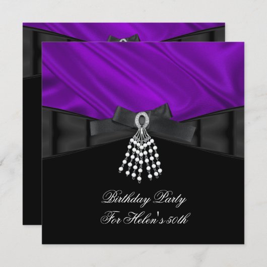 50e verjaardag Paarse Zijde Zijde Zwart Wit Kaart (Voorkant / Achterkant)