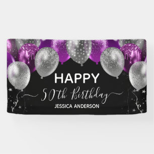 50e Verjaardag Paarse Zilveren Ballonnen Banner