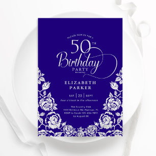 50e verjaardag Paarse zilveren Rozen Kaart