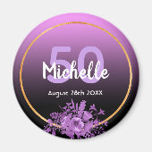 50e verjaardag paarse zwarte gouden save the date magneet (Voorkant)