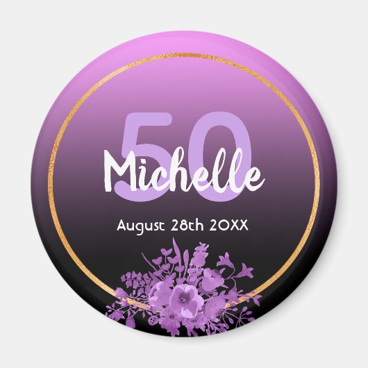 50e verjaardag paarse zwarte gouden save the date magneet (Voorkant)
