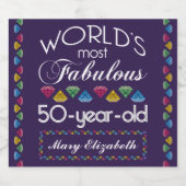 50e verjaardag Pareltjes Paars met de meest verblu Sparkling Wijnetiket (Enkel label)