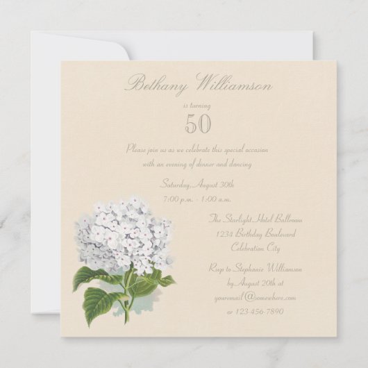 50e verjaardag Parijs White Hydrangea Flower Kaart (Achterkant)