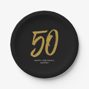 50e verjaardag partij gepersonaliseerd goud papieren bordje