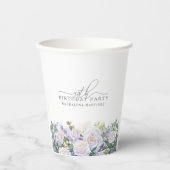 50e Verjaardag Party Blauw Wit Bloemen Custom Papieren Bekers (Voorkant)