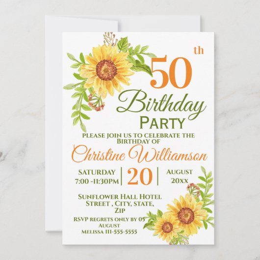 50e Verjaardag Party Bloemen Zonnebloem Kaart (Voorkant)