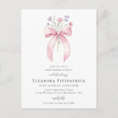 50e Verjaardag Party Blush Pink Bow Wildflower Uitnodiging Briefkaart (Voorkant)