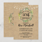 50e Verjaardag Party Burlap Greenery Krans Uitnodi Kaart (Voorkant / Achterkant)