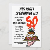 50e verjaardag Party Cake on Fire MIlestone Foto Kaart (Voorkant)