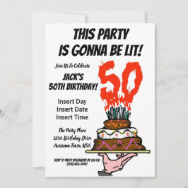 50e verjaardag Party Cake on Fire MIlestone Foto Kaart