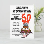 50e verjaardag Party Cake on Fire MIlestone Foto Kaart (Staand voorkant)