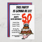 50e verjaardag Party Cake on Fire MIlestone Foto Kaart (Voorkant / Achterkant)