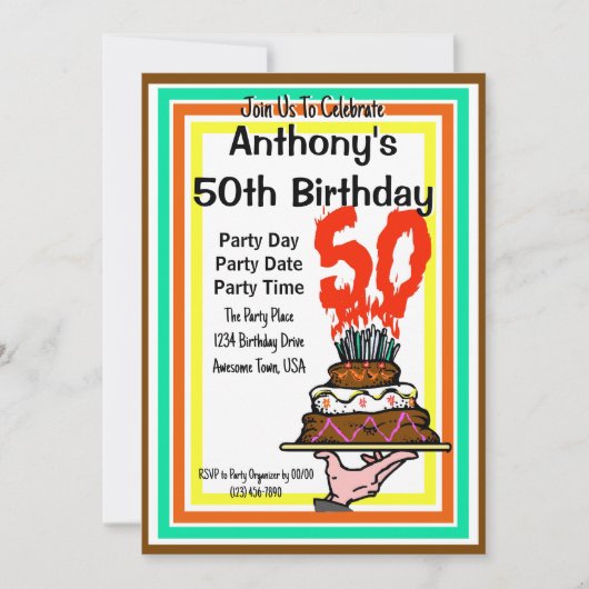 50e verjaardag Party Chocolade Cake Retro Kleuren Kaart (Voorkant)