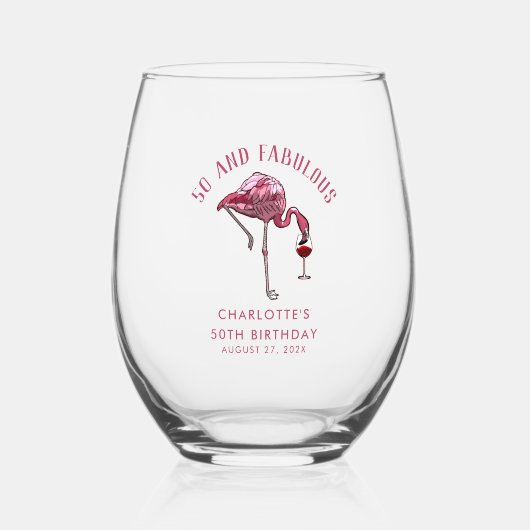 50e Verjaardag Party Flamingo Nieuwigheid Custom Wijnglas Zonder Voet (Voorkant)