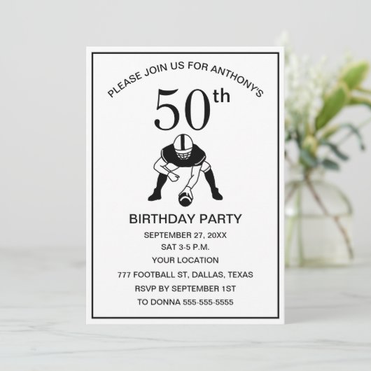 50e Verjaardag Party Football Black Dad Sport Kaart (Staand voorkant)