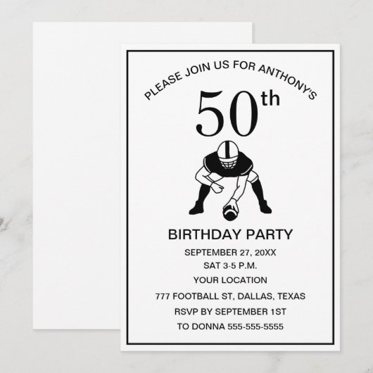 50e Verjaardag Party Football Black Dad Sport Kaart (Voorkant / Achterkant)