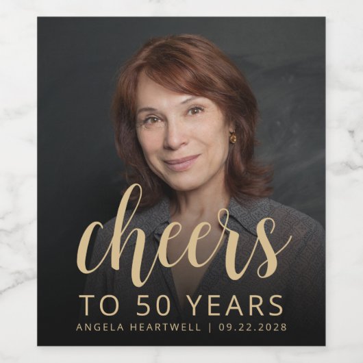 50e verjaardag Party Foto Proost Wijn Etiket (Enkel label)