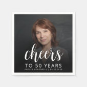 50e verjaardag Party Foto Wit Script Cheers Servet (Voorkant)