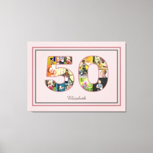 50e verjaardag Party Fotocollage Dusty Blush Roze Canvas Afdruk (Voorkant)