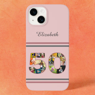 50e verjaardag Party Fotocollage Dusty Blush Roze Case-Mate iPhone 14 Hoesje