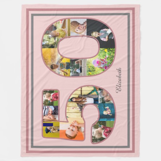 50e verjaardag Party Fotocollage Dusty Blush Roze Fleece Deken (Voorkant)