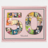 50e verjaardag Party Fotocollage Dusty Blush Roze Fleece Deken (Voorkant (Horizontaal))