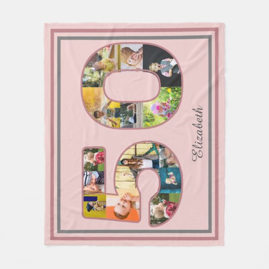 50e verjaardag Party Fotocollage Dusty Blush Roze Fleece Deken (Voorkant)
