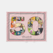 50e verjaardag Party Fotocollage Dusty Blush Roze Fleece Deken (Voorkant (Horizontaal))