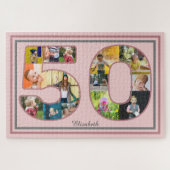 50e verjaardag Party Fotocollage Dusty Blush Roze Legpuzzel (Horizontaal)