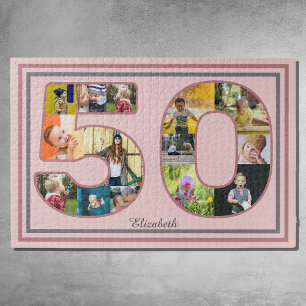 50e verjaardag Party Fotocollage Dusty Blush Roze Legpuzzel