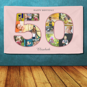 50e verjaardag Party Fotocollage Dusty Blush Roze Spandoek