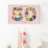 50e verjaardag Party Fotocollage Dusty Blush Roze Spandoek (Insitu)